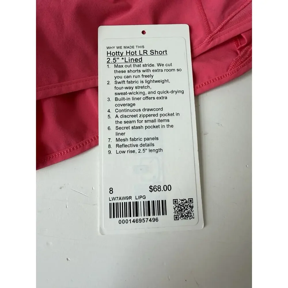 Lululemon Square Tag Hotty Hot Size 8 Low-Rise Lined Short 2.5” Lip Gloss Pink